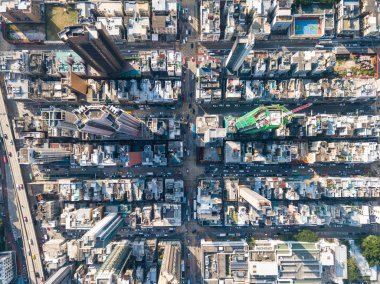 Kowloon city, Hong Kong - 11 Kasım, 2017: Hong Kong şehrin havadan görünümü