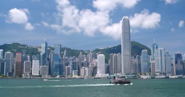 Victoria Harbor, Hong Kong - 31 Mayıs, 2018: Hong Kong işareti