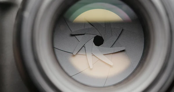 Closeup Shot Professional Camera Lens Adjusting Aperture — Stock Photo, Image