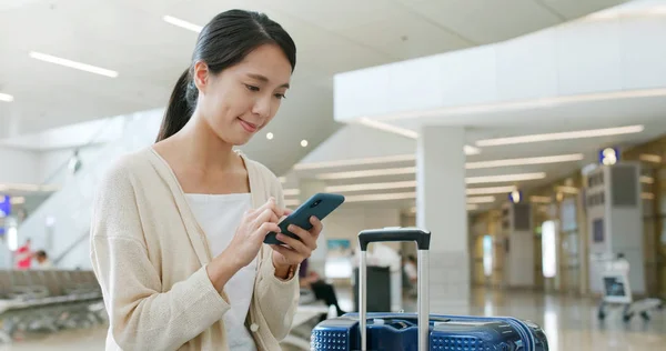 Woman Using Mobile Phone Airport — Stock Photo, Image