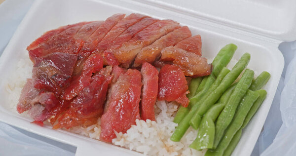 Barbecue pork rice take away box