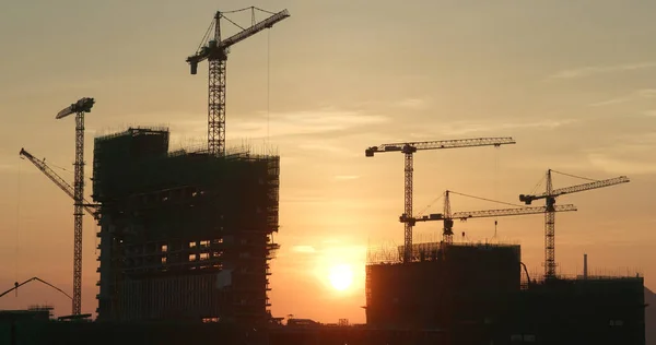 Bouwplaats Zonsondergang Tijd — Stockfoto