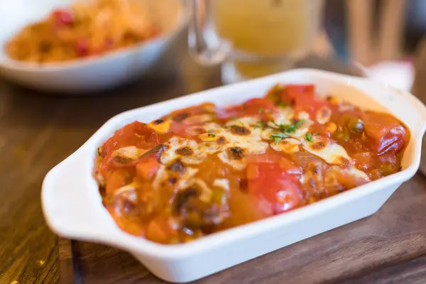 Genießen Gebackene Tomatensauce Mit Käse Restaurant — Stockfoto