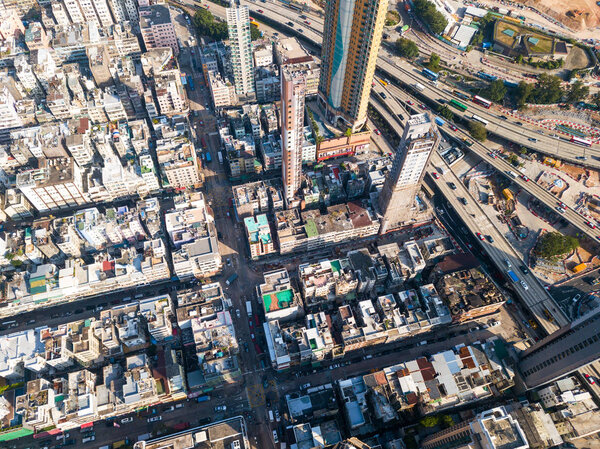 Top view of Kowloon city in Hong Kong