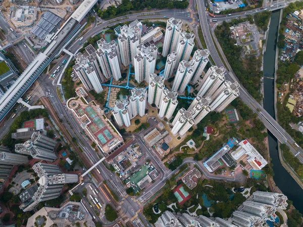 Hong Kong Bir Yerleşim Bölgesi Havadan Görünümü — Stok fotoğraf