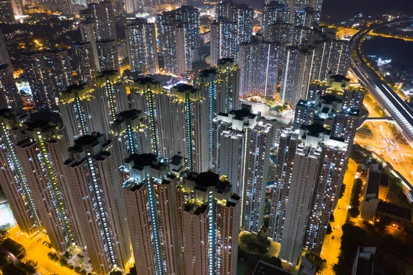 Luchtfoto Van Hong Kong Nachts — Stockfoto