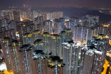 Gece Hong Kong üstten görünüm