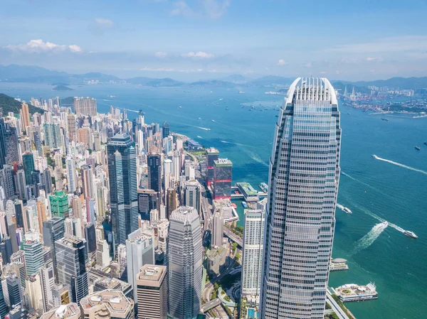 Drone Volare Sopra Hong Kong Città Urbana — Foto Stock