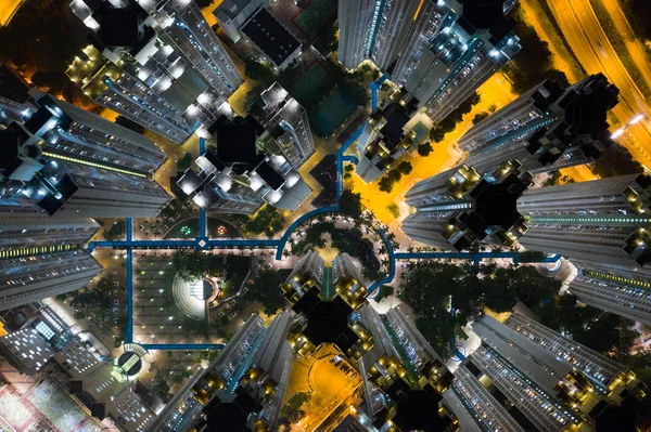 Aerial view of Hong Kong buildings in the evening