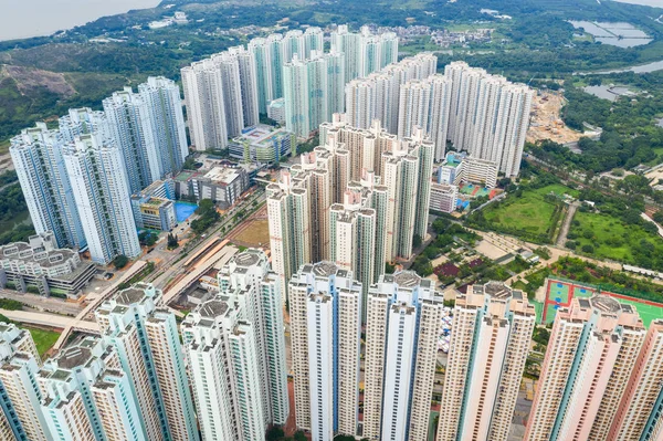 Hong Kong Gökdelen Binalar Üzerinde Casus Uçak Fly — Stok fotoğraf