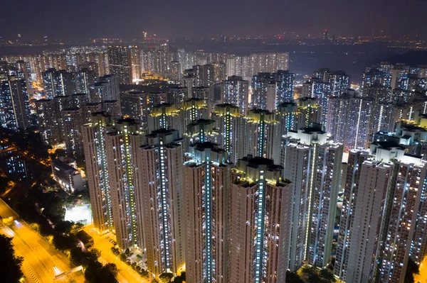 Hong Kong Höga Byggnader Natten — Stockfoto