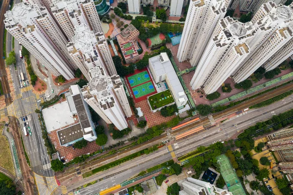 Luchtfoto Van Hong Kong Appartementsgebouwen — Stockfoto