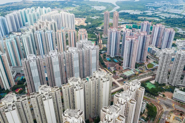 Hong Kong yerleşim alanının havadan görünümü 