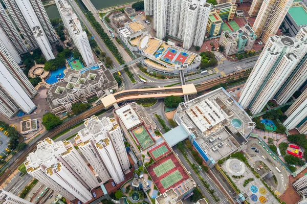 Drone Політ Над Міста Гонконгу Районі Мот Піке — стокове фото