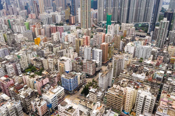 Sham Shui Hong Kong Agosto 2018 Vista Aérea Cidade Compacta — Fotografia de Stock