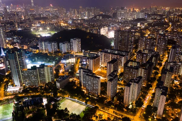 Vista Superior Centro Residencial Hong Kong Noite — Fotografia de Stock