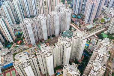 Drone fly Hong Kong simgesel yapı üzerinde