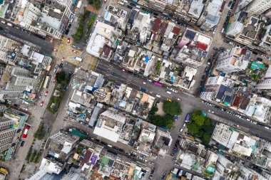 Sham Shui Po, Hong Kong - 28 Ağustos, 2018: Top Hong Kong yerleşim alanı görünümünü