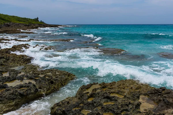 Vagues Mer Vue Sur Rocher — Photo