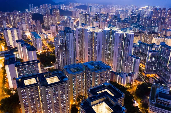Gece Hong Kong Üstten Görünüm — Stok fotoğraf