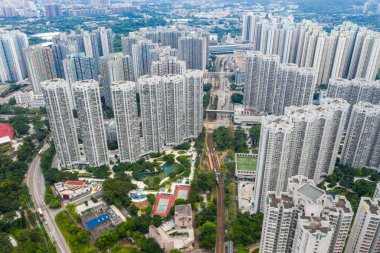 Hong Kong yüksek binalar havadan görünümü
