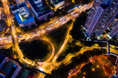Akşam Hong Kong havadan görünümü