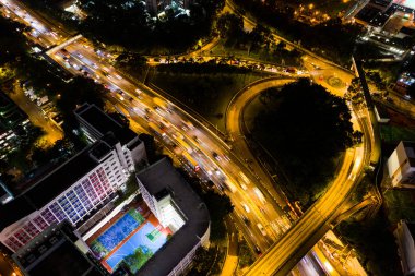 Drone fly Hong Kong konut üzerinde şehir merkezinde