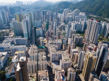 Hong Kong kentsel şehrin havadan görünümü