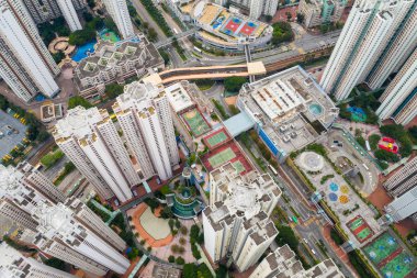 Hong Kong şehir merkezinin Üstten Görünüm