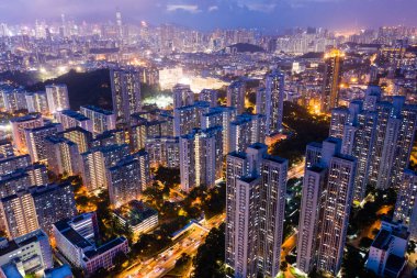 Aerial view of Hong Kong at night clipart