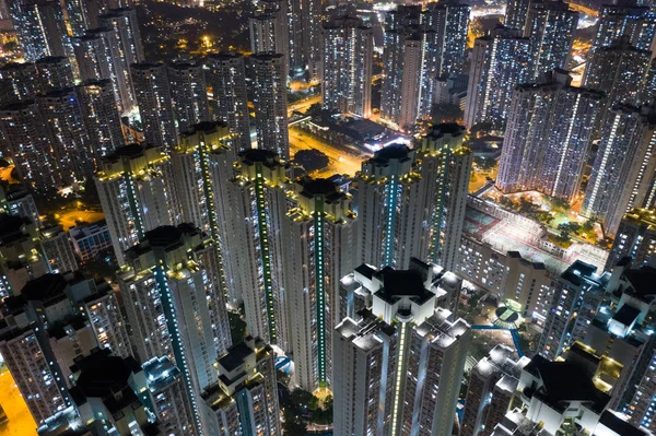 Blick Von Oben Auf Die Hongkong Gebäude Bei Nacht — Stockfoto