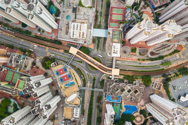 Drone Літати Над Гонконг Житловий Район — стокове фото