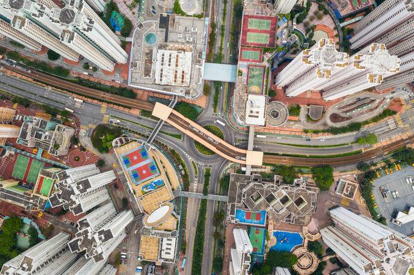 Drone fly over Hong Kong residential district