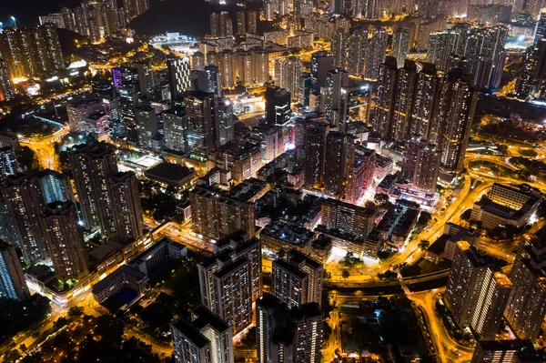 Luftaufnahme Eines Wohngebiets Hongkong Bei Nacht — Stockfoto