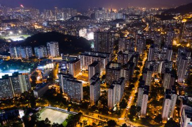 Wong tai Sin, Hong Kong - 31 Ağustos, 2018: gece Hong Kong kentsel şehir