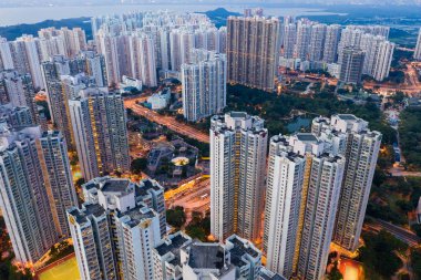 Tin Shui Wai, Hong Kong - 06 Eylül, 2018: Hong Kong yerleşim bölgesi görünümünü aşağı üst