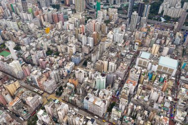 Sham Shui Po, Hong Kong 28 Ağustos 2018:-Hong Kong yoğun şehir kurma havadan görünümü