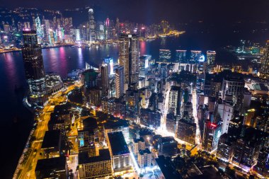 Victoria Harbor, Hong Kong 03 Eylül 2018:-Hong Kong kentsel şehrin havadan görünümü