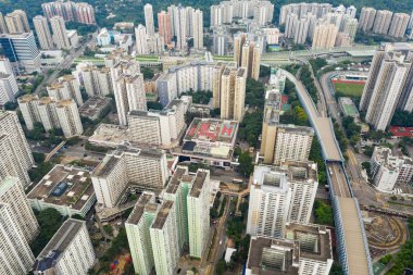 Tuen Mun, Hong Kong, 09 Eylül 2018:-Top Hong Kong yerleşim alanı görünümünü 