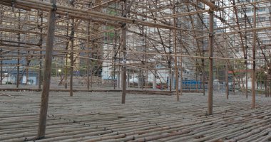 Çin opera performansı bambu iskele 