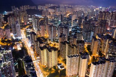 Wong tai Sin, Hong Kong - 28 Ağustos, 2018: Top Hong Kong şehir görünümünü geceleri