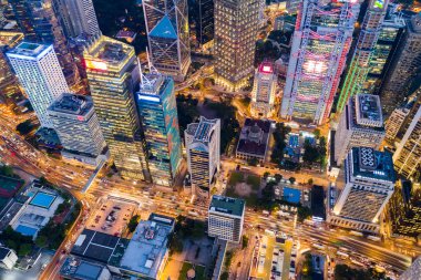 Merkez, Hong Kong - 11 Eylül, 2018: üst aşağı gece Hong Kong Ticaret bölgesinin