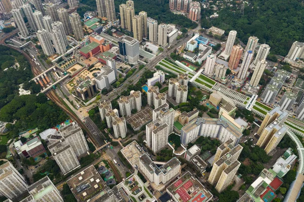 Tuen Mun, Hong Kong, 09 Eylül 2018:-Top Hong Kong kentsel şehir merkezinin görünümü
