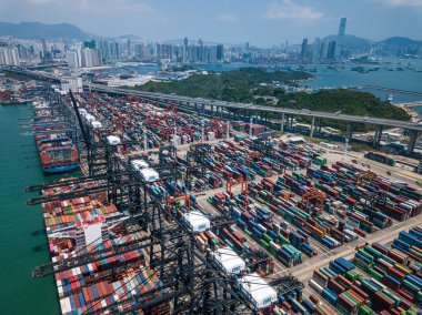 Aerial view of Kwai Tsing Container Terminals in Hong Kong clipart