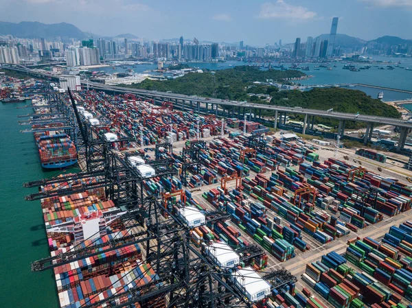 Letecký Pohled Kwai Tsing Kontejnerových Terminálů Hong Kongu — Stock fotografie