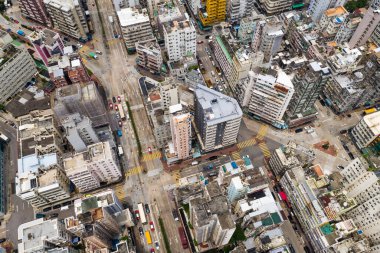 Hong Kong şehirde bina havadan görünümü
