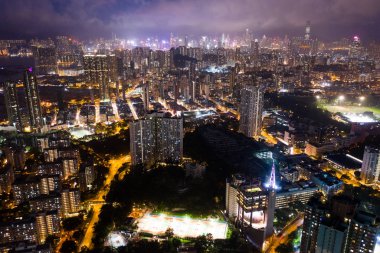 Gece Hong Kong üstten görünüm