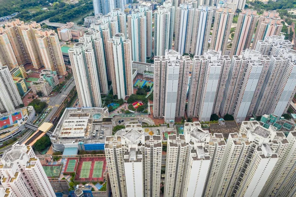 Drone Voar Sobre Hong Kong Edifício Alto — Fotografia de Stock