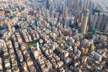 Sham Shui Po, Hong Kong, 11 Eylül 2018:-Hong Kong şehrin havadan görünümü
