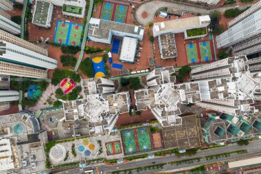 Tin Shui Wai, Hong Kong - 26 Ağustos, 2018: Hong Kong yukarıdan bir yerleşim bölgesi